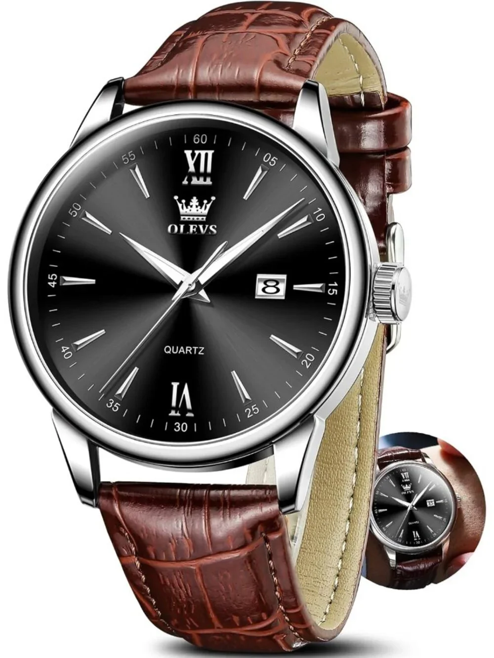 Men's Black Brown Leather Band Waterproof Relog Para Hombres Classic Wrist Watch